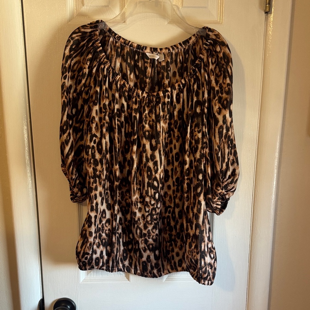 New York & Company Brown Leopard Print Blouse